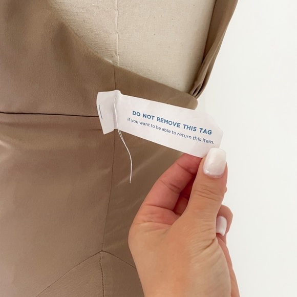 NWOT FAME AND PARTNERS Zephyra Matte Satin Asymmetrical Maxi Dress in Dark Tan - Picture 12 of 14